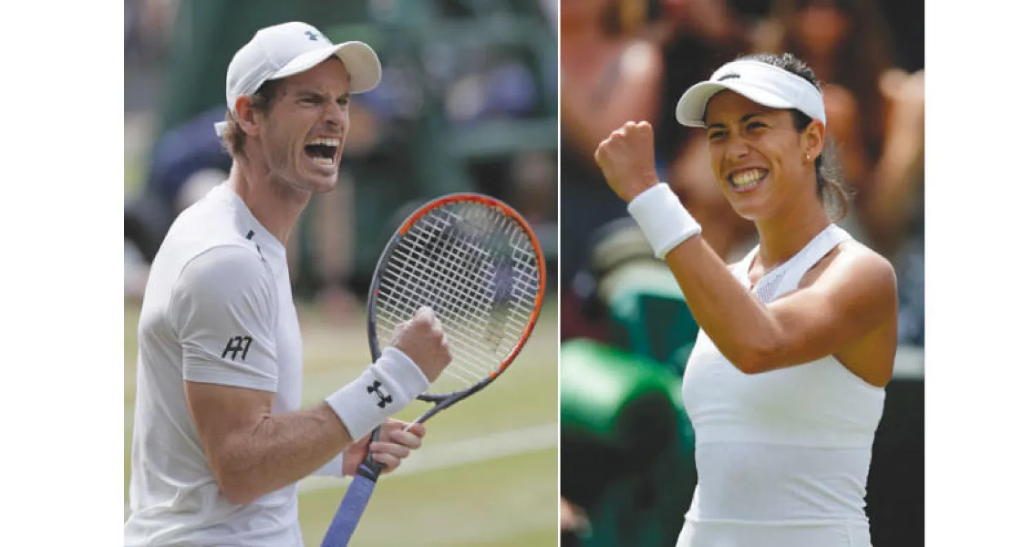 موغوروزا تعبر عن فرحتها بالفوز على كيربر (أ.ف.ب)  -  موراي يحتفل بانتصاره على الفرنسي بونوا بير (أ.ف.ب)