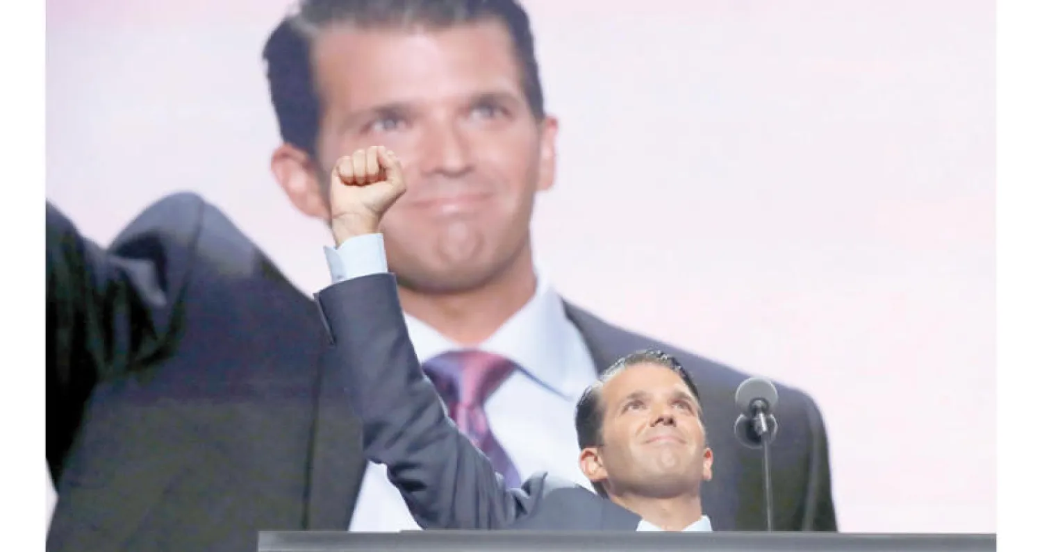 دونالد ترمب الابن ينهي كلمته في المؤتمر الوطني الجمهوري بكليفلند في 19 يوليو من العام الماضي (رويترز)