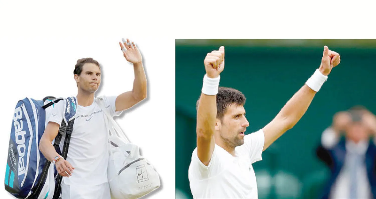 ديوكوفيتش يحتفل بانتصاره على الفرنسي مانارينو (إ.ب.أ) - نادال يودع جماهير ويمبلدون مغادراً (رويترز)