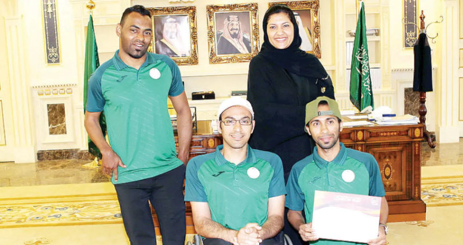 الأميرة ريما لدى استقبالها لاعبي القوى من ذوي الاحتياجات الخاصة («الشرق الأوسط»)