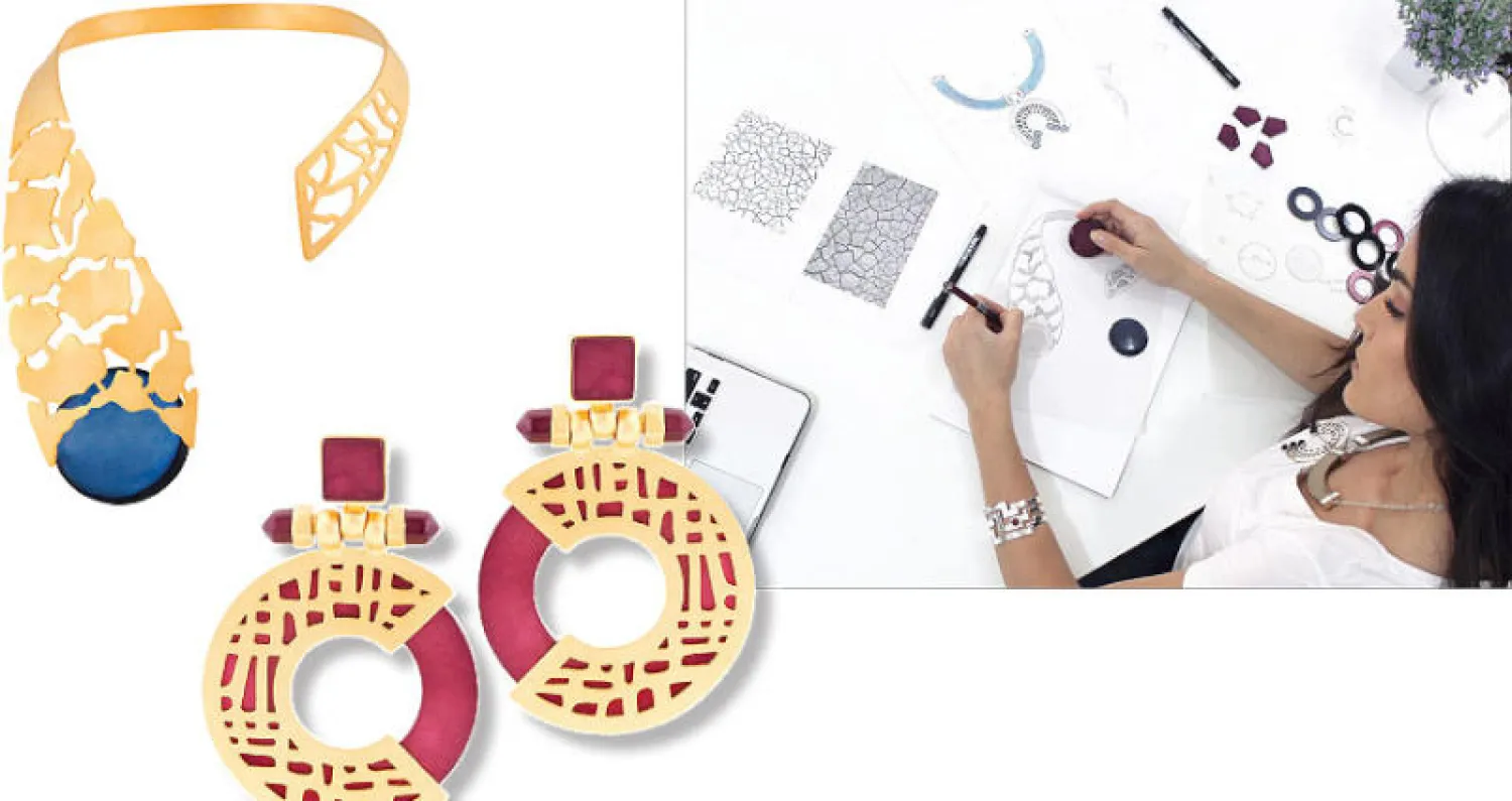 جود بن حليم في مشغلها - أقراط أذن بأشكال  تجمع الكلاسيكي بالعصري - قلادة عصرية مخرمة وكأنها دانتيل