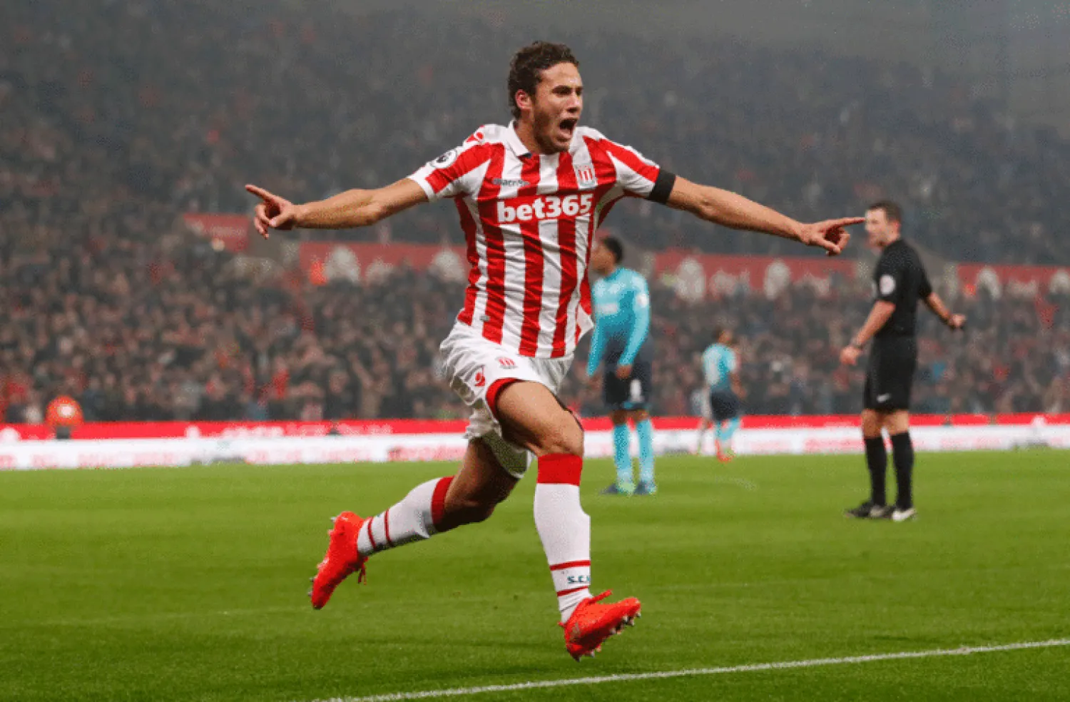 Ramadan Sobhi celebrates scoring a goal for Stoke City. (Reuters)