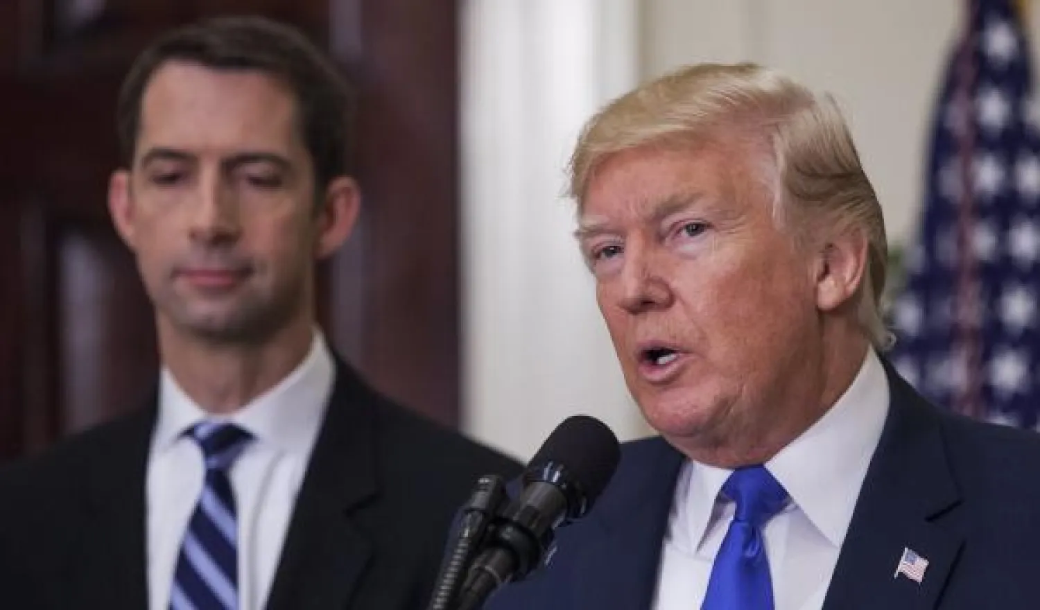 الرئيس الأميركي دونالد ترمب خلال مؤتمر صحافي حول الهجرة (إ.ب.أ)