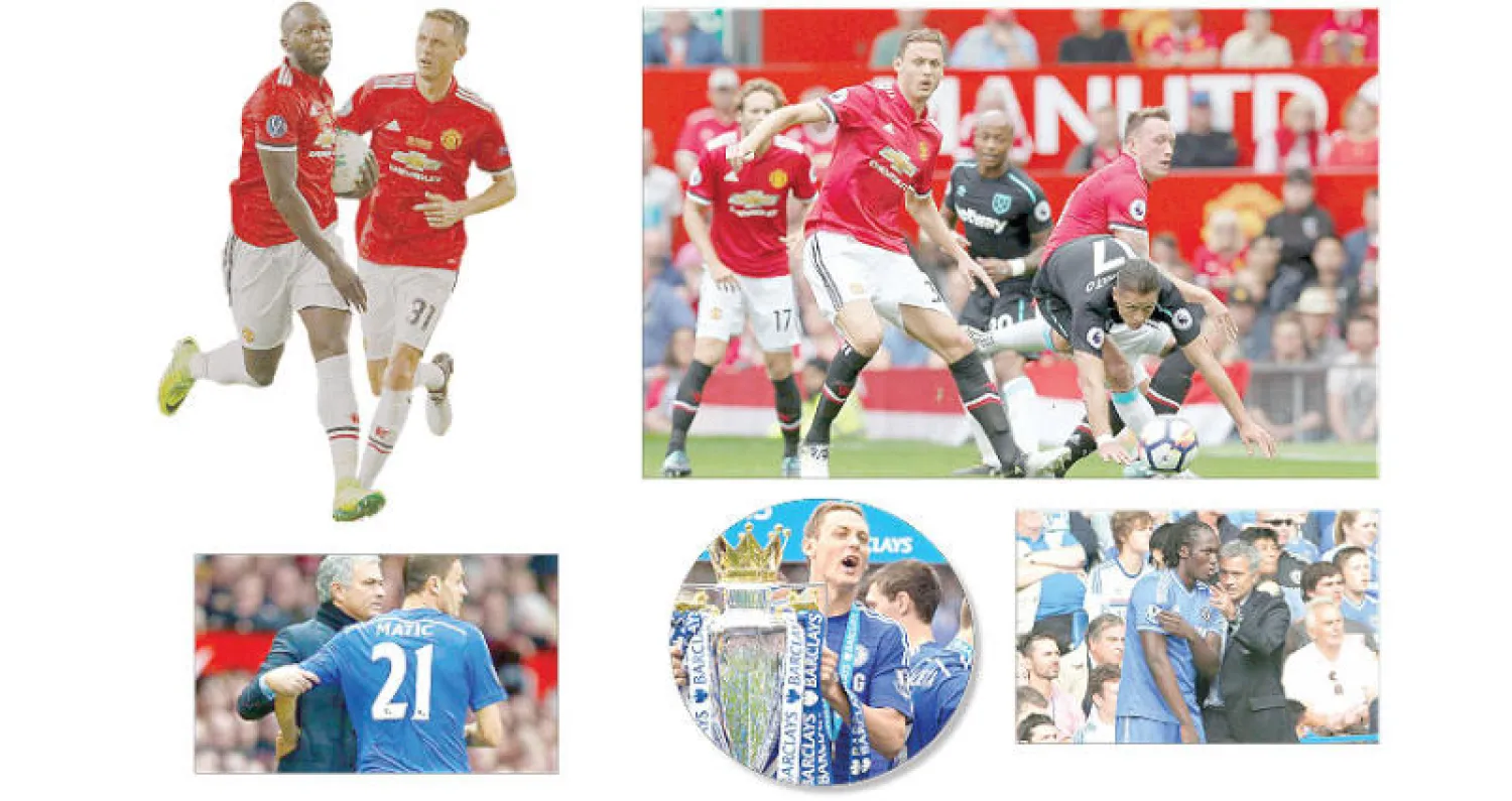 ماتيتش قدم أداءً رائعاً في أولى مبارياته الرسمية مع يونايتد أمام وستهام  (رويترز) - مورينيو ولوكاكو معاً في تشيلسي  («الشرق الاوسط}) - ماتيتش يحصد الألقاب مع تشيلسي («الشرق الاوسط}) - الانسجام بين ماتيتش ولوكاكو جذب النظار (رويترز)