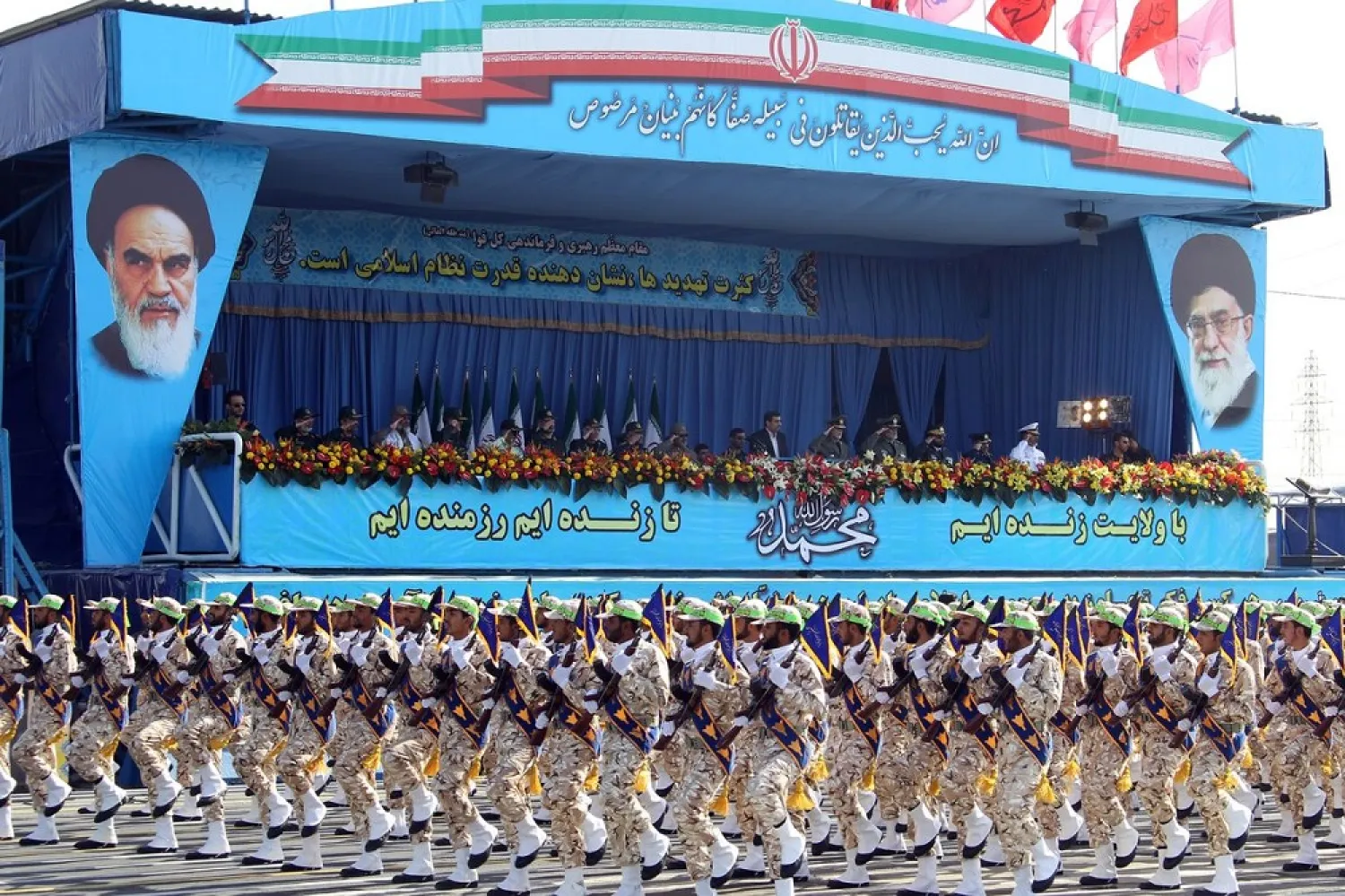 Iran’s Revolutionary Guards march during an annual military parade that marks Iran’s eight-year war with Iraq, in the capital Tehran, on September 21, 2012. (AFP)
