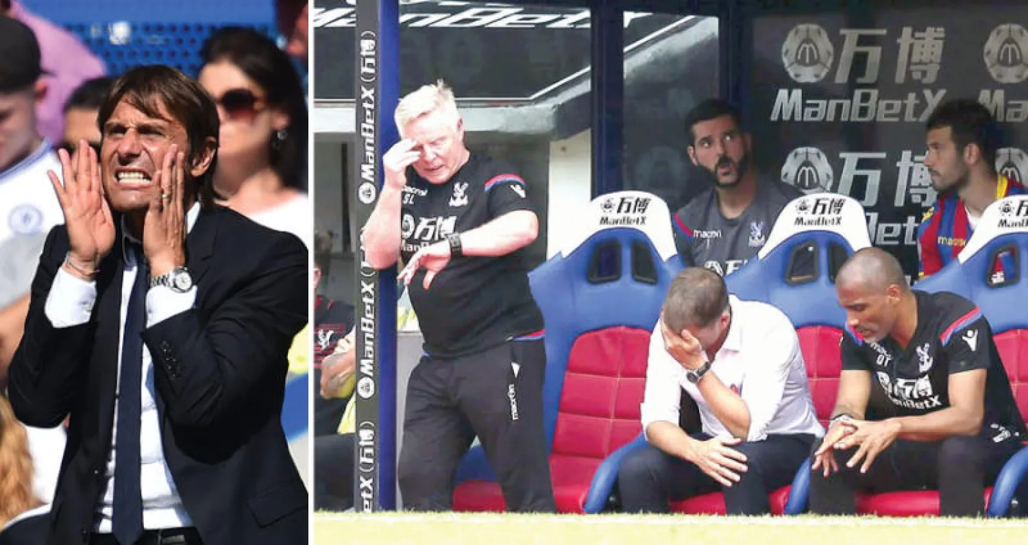 المدرب دي بوير غير طريقة لعب بالاس التي كان يجيدها مع ألاردايس فبقي بلا نقاط ({الشرق الأوسط})  -  كثيرون حاولوا تقليد كونتي وفشلوا (أ.ف.ب)