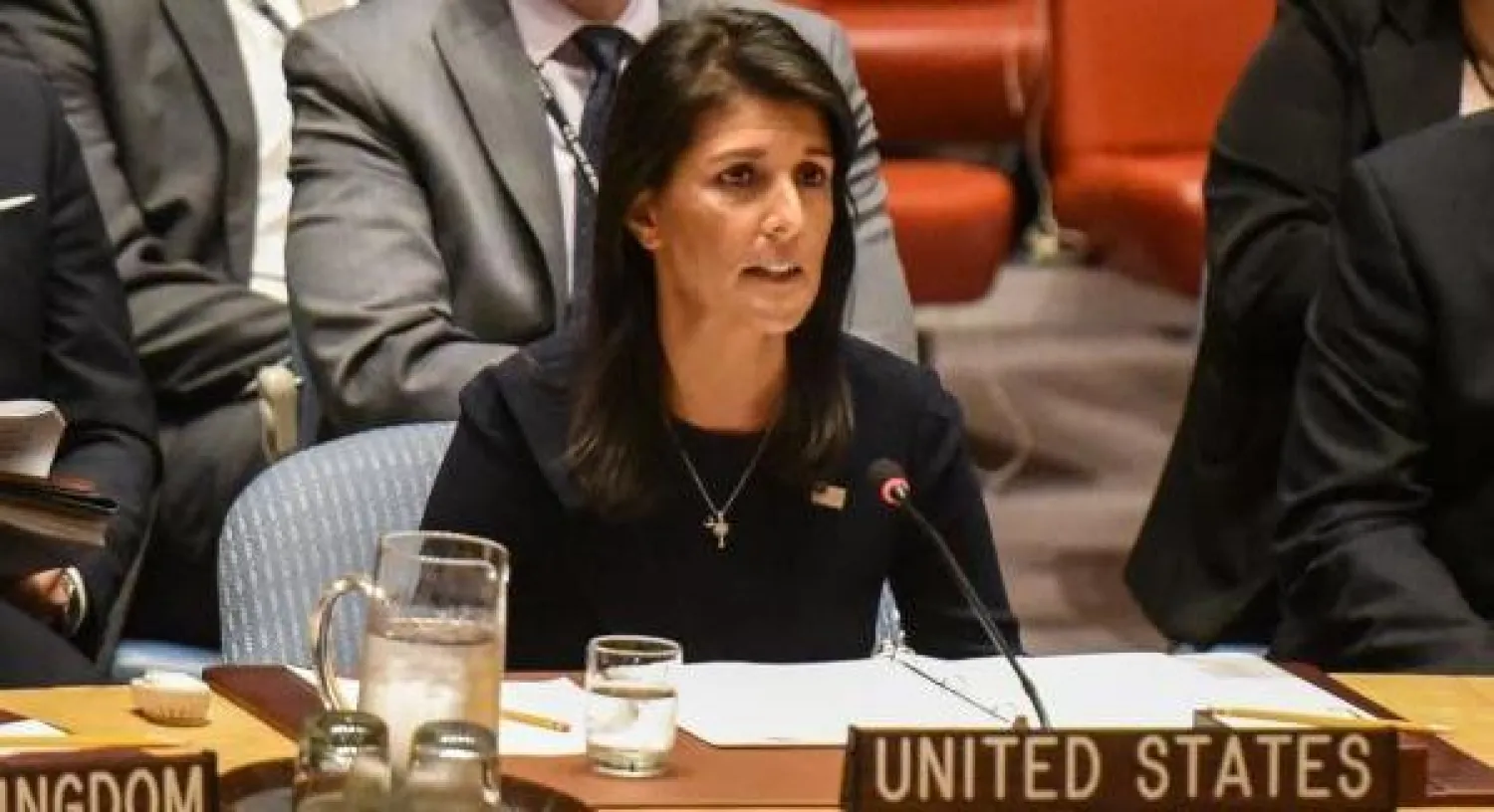 السفيرة الأميركية بالأمم المتحدة نيكي هيلي خلال اجتماع لمجلس الأمن الدولي بشأن كوريا الشمالية (أ.ف.ب)