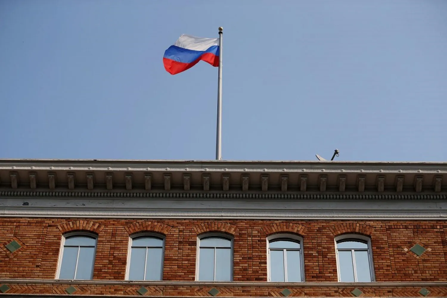 The Russian flag waves in the wind on the rooftop of the Consulate General of Russia in San Francisco, California, US, September 2, 2017. (Reuters)
