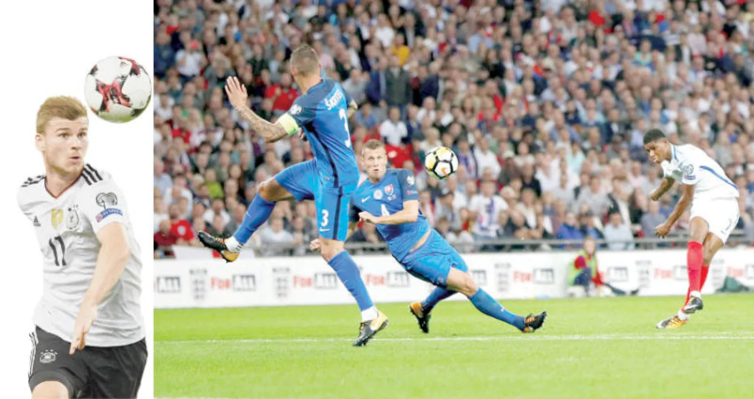 راشفورد نجم إنجلترا يسجل هدف الفوز لمنتخب بلاده في مرمى سلوفاكيا (رويترز)  -  فيرنر أثبت جدارته في هجوم ألمانيا (إ.ب.أ)