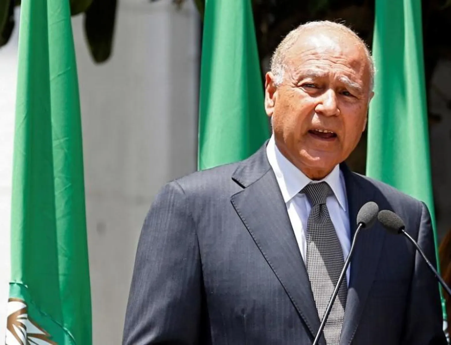 Secretary-General of the Arab League Ahmed Aboul Gheit speaks during a protest held in solidarity with Palestinian prisoners on hunger strike in Israeli jails, at the Arab League headquarters in Cairo, Egypt May 4, 2017. REUTERS/Mohamed Abd El Ghany/Files