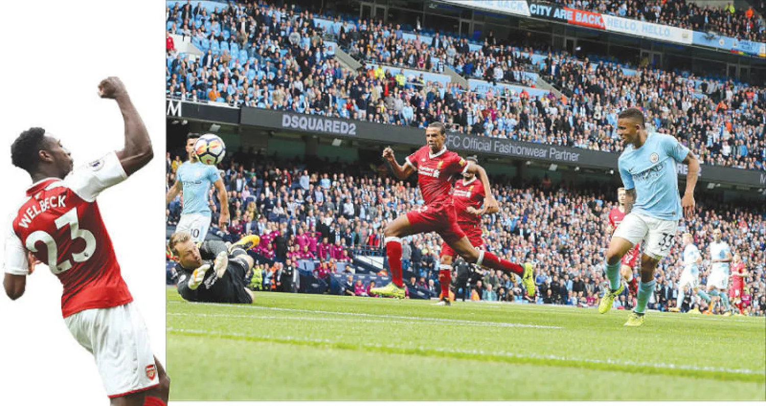 جيسوس يتألق ويهز شباك ليفربول مرتين (إ.ب.أ) - المتألق ويلبيك بعد إحرازه هدف آرسنال الثالث (رويترز)