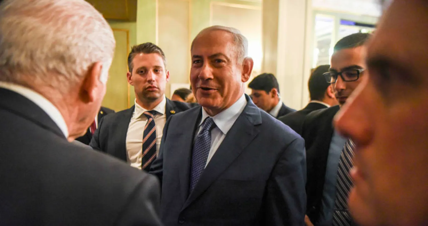 نتنياهو خلال لقائه أمس رجال أعمال في العاصمة الأرجنتينية بوينيس اّيريس. (أ ف ب)