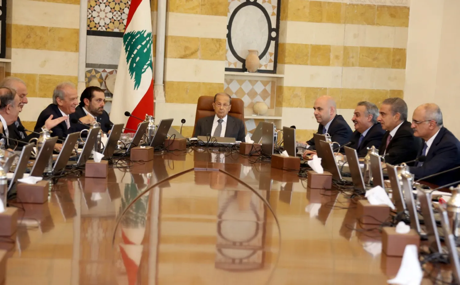 President Michel Aoun chairs Cabinet’s session on Thursday at the Presidential Palace in Baabda (Dalati & Nohra)