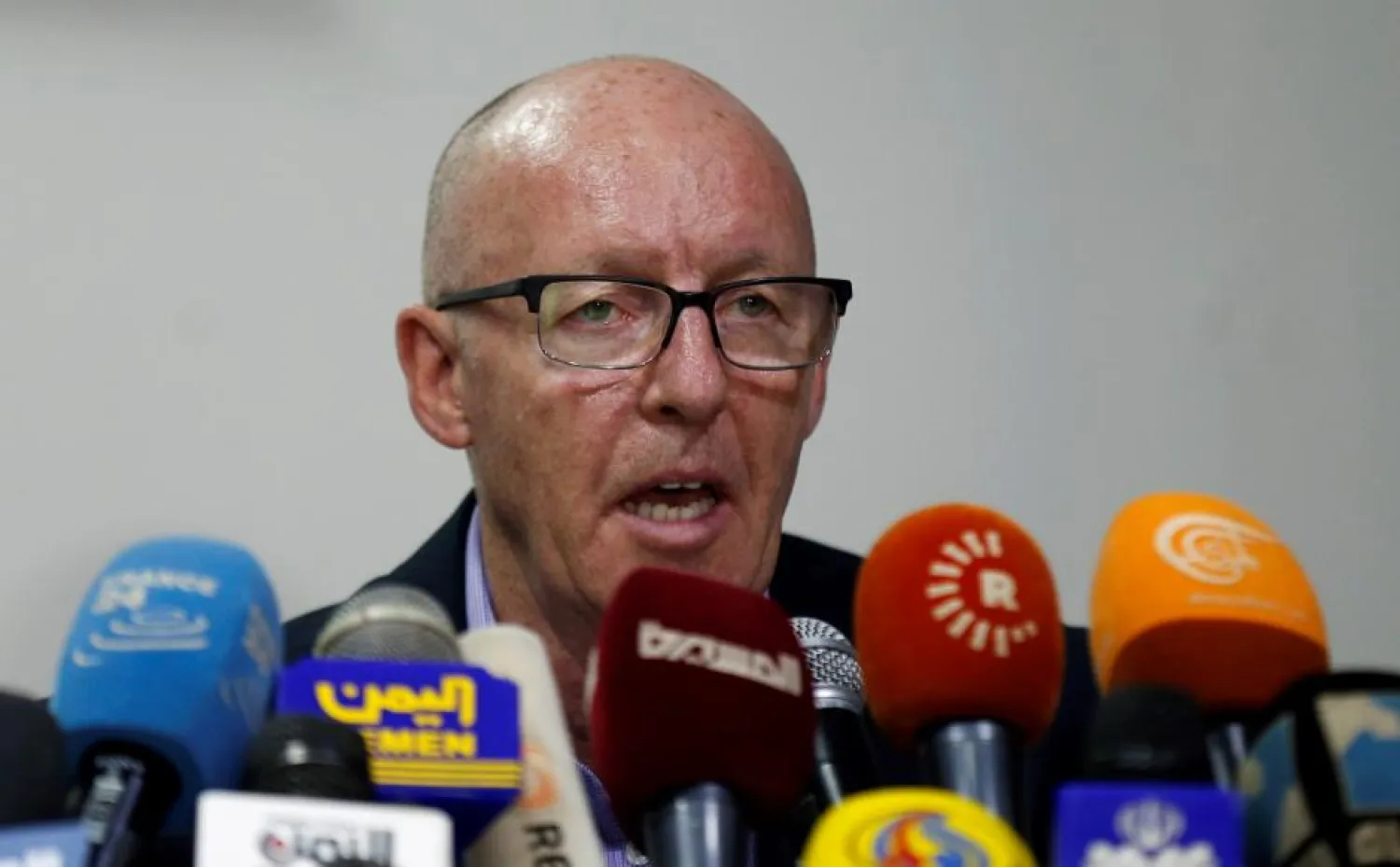 UN Humanitarian Coordinator Jamie McGoldrick addresses a news conference in Sana'a, Yemen August 30, 2016. REUTERS/Khaled Abdullah