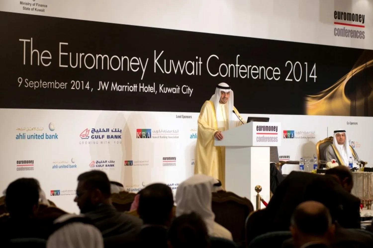  Kuwait's Minister of Finance Anas al-Saleh speaks at the opening of the Euromoney Conference in Kuwait City. Reuters