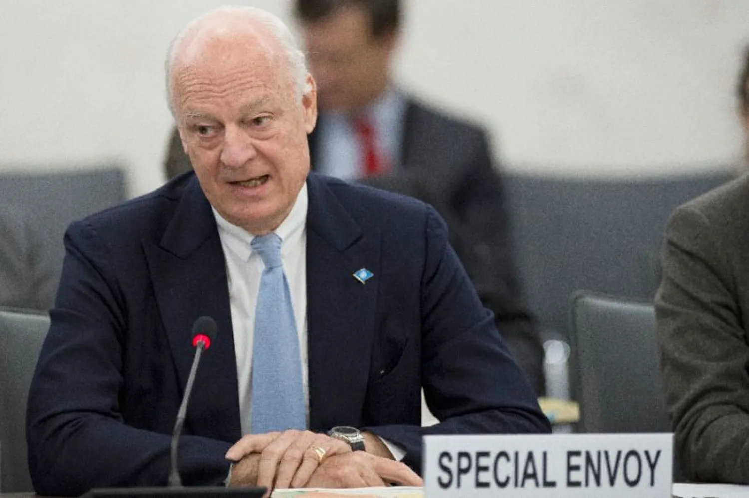 UN Special Envoy for Syria Staffan de Mistura speaks during a meeting in Geneva 2016 on February 25, 2016 (AFP Photo/Jean-Marc Ferre)