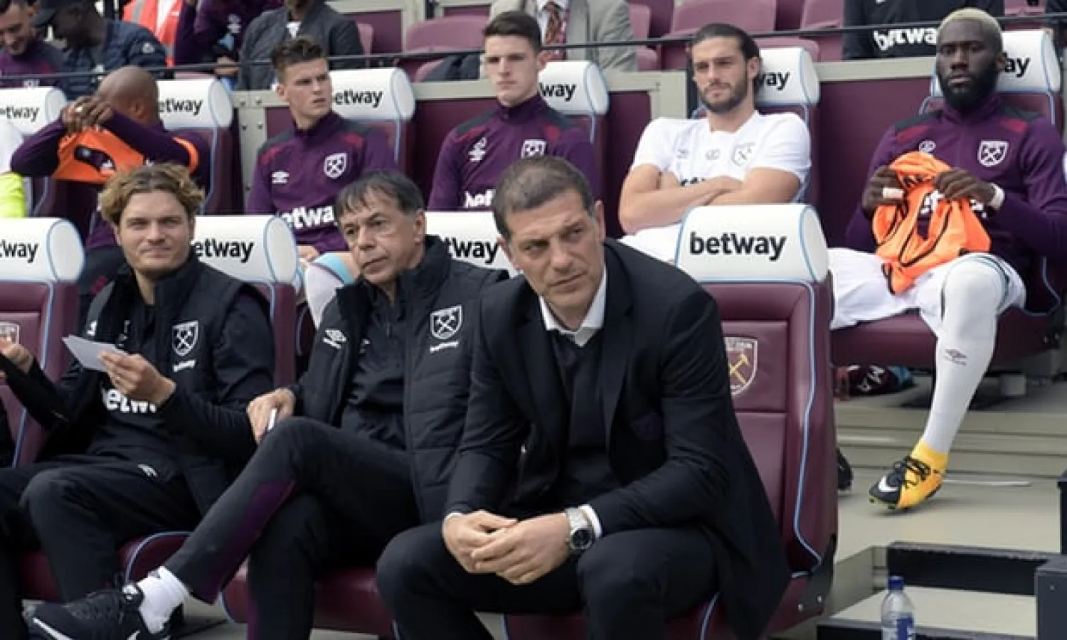  Slaven Bilic looks on from the bench during his side’s defeat to Tottenham Hotspur on Saturday. Photograph: Avril Husband/West Ham United via Getty Images  