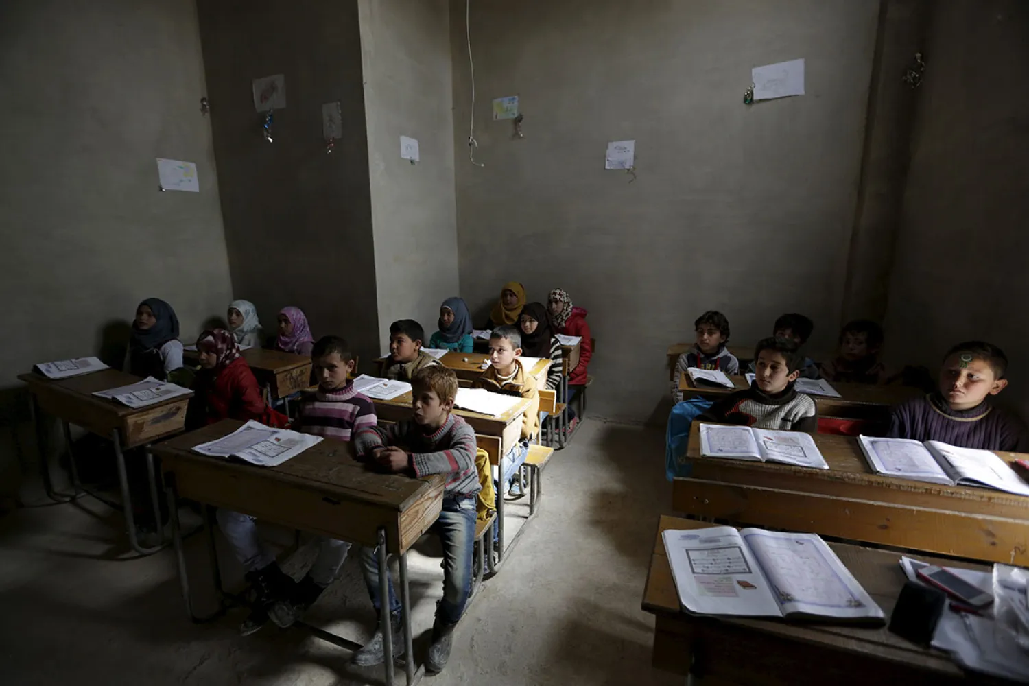 Hundreds of pupils attend classes inside the Freedom School. Reuters