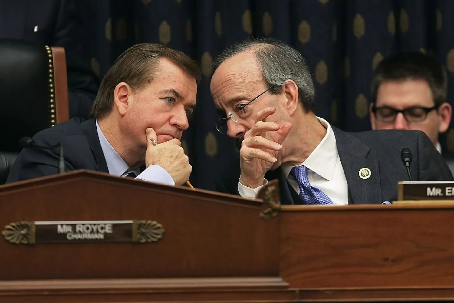 House Foreign Affairs Committee Chairman Ed Royce (L) confers with Democratic ranking member Eliot Engel (Getty images)