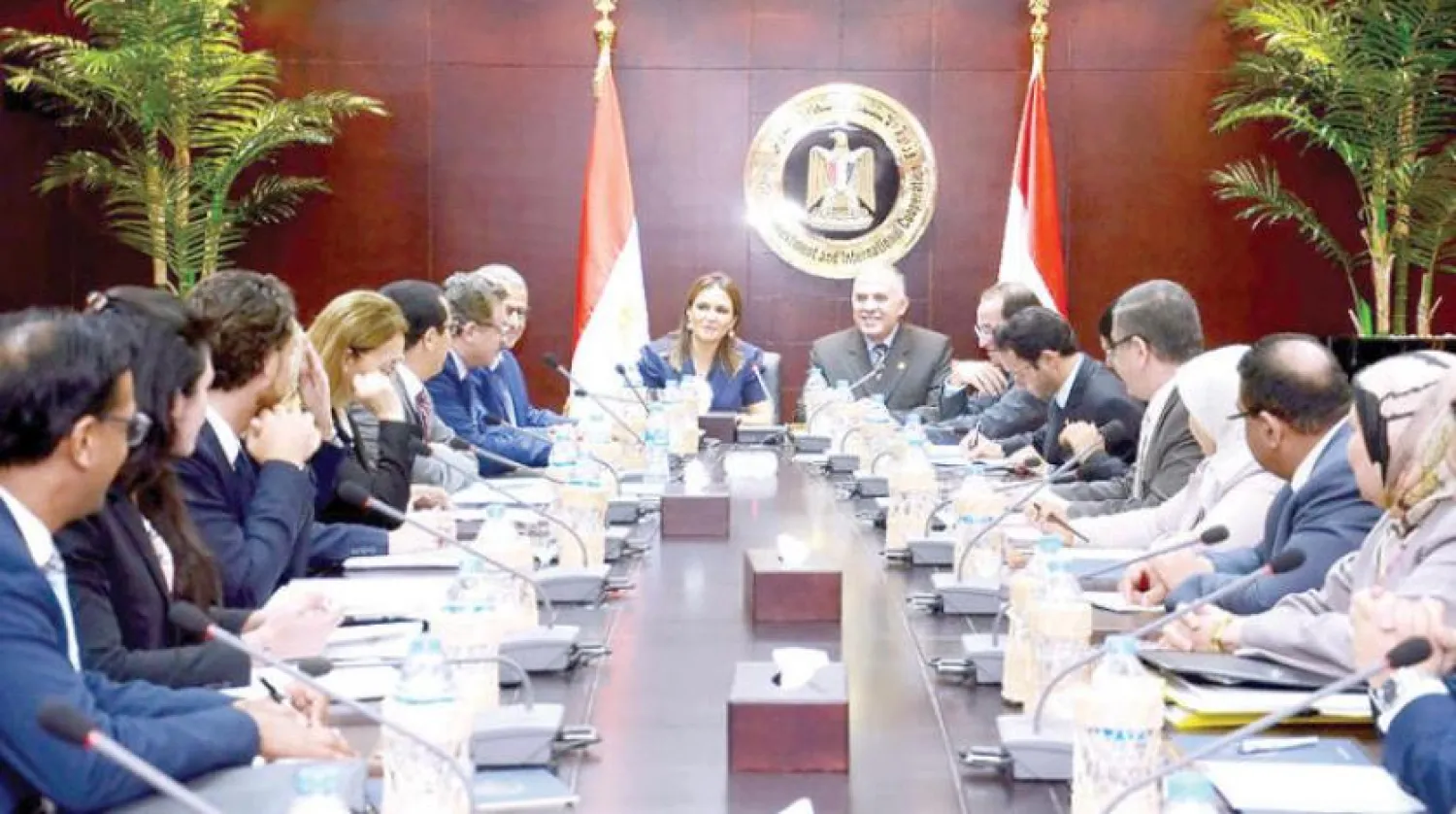 Egyptian officials during their meeting with the  AfDB delegation in Cairo on Wednesday. Asharq Al-Awsat