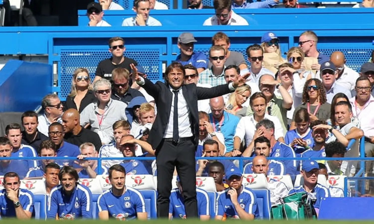  Antonio Conte trying to get his message across to his Chelsea players this season in the Premier League. Photograph: TGSPhoto/Rex/Shutterstock  