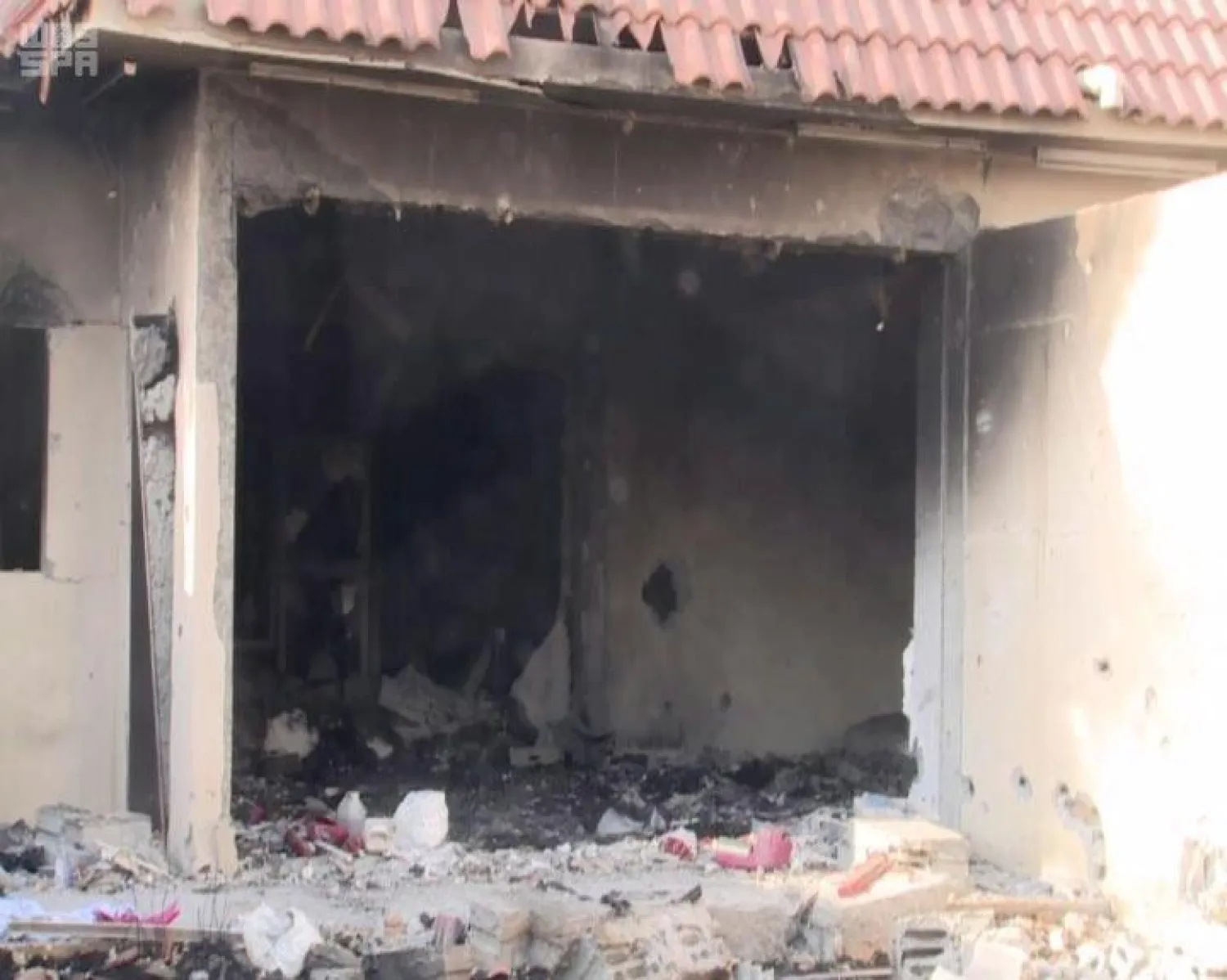 A damaged location is seen following a raid by Saudi security forces on an Islamic State cell in Riyadh, Saudi Arabia, in this handout photo released by Saudi Press Agency on October 5, 2017. Saudi Press Agency/Handout via REUTERS