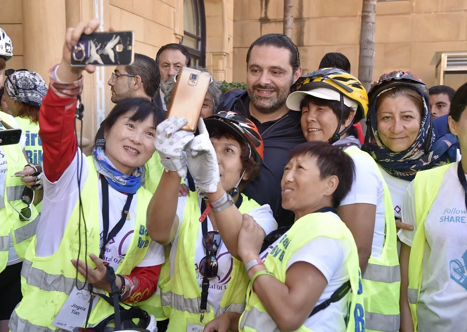 Lebanese Prime Minister Saad Hariri meets a delegation of women participating in a Pedal for Peace campaign. (Dalati & Nohra)