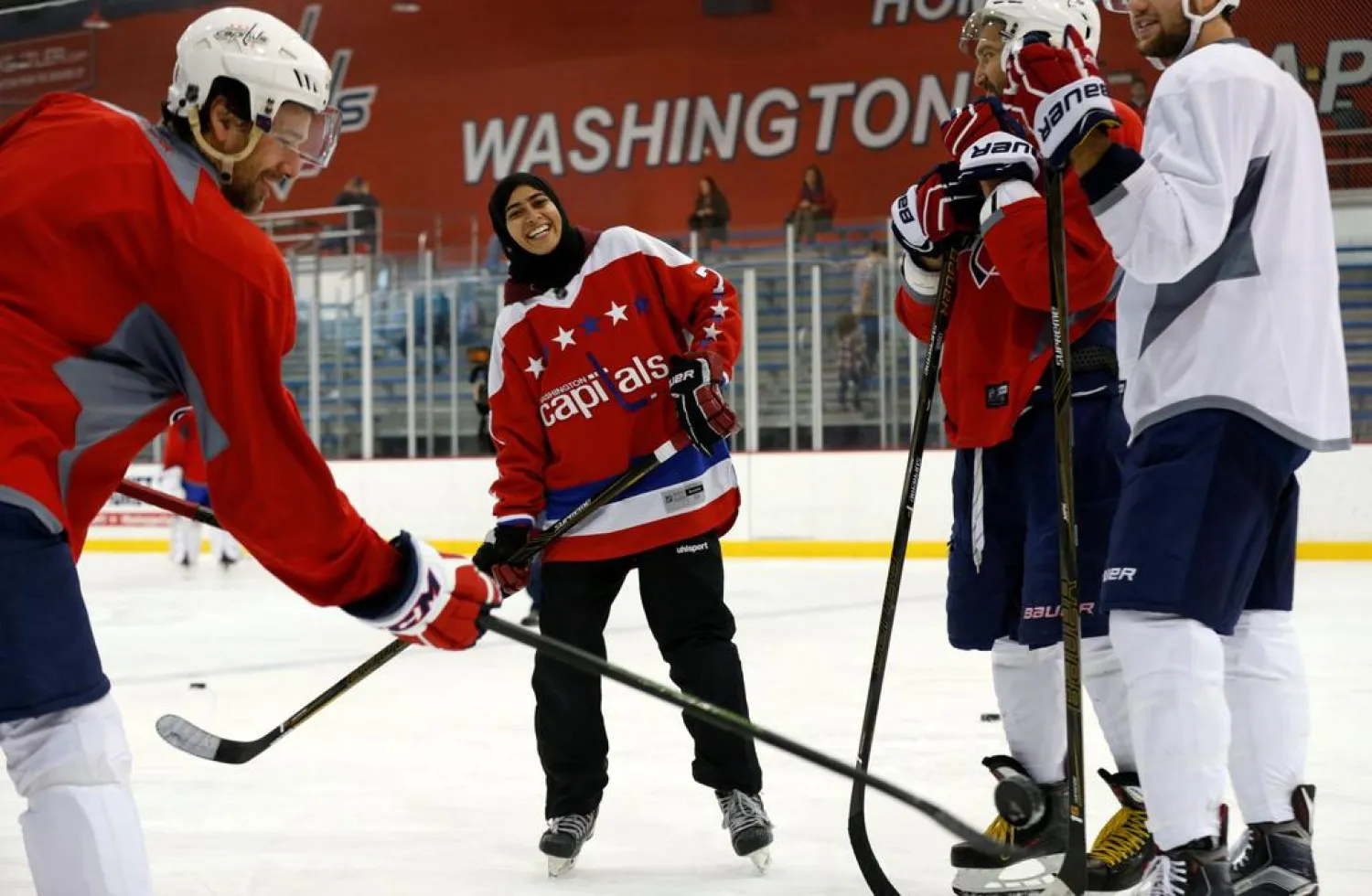 Fatima’s incredible skills were spotted at a practice in Duabi when the Washington Capitals alumnus Petr Bondra was visiting. Kevin Lamarque / Reuters