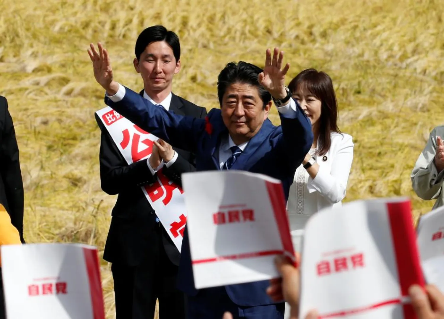 Japan's Prime Minister Shinzo Abe, who is also ruling Liberal Democratic Party leader, attends an election campaign rally in Fukushima, Japan, October 10, 2017.
