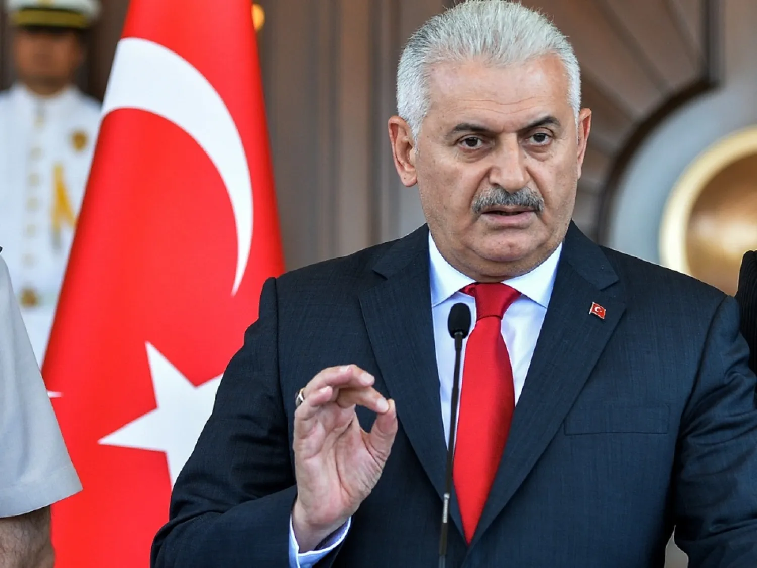 Turkey's Prime Minister Binali Yildirim speaks to the media during a press conference in Ankara. (AP)