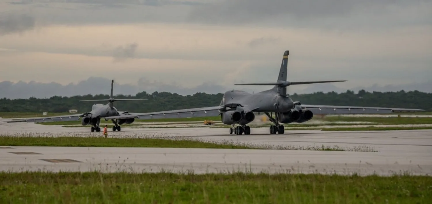 Two US Air Force B-1B Lancers taxi before take off to fly bilateral missions with Japanese and South Korea Air Force jets in the vicinity of the Sea of Japan, from Guam, October 10, 2017. (Reuters)