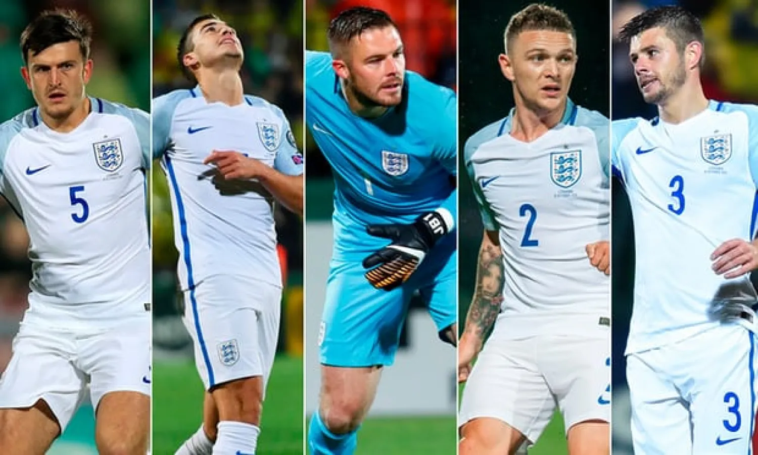  Harry Maguire, Harry Winks, Jack Butland, Kieran Trippier and Aaron Cresswell all started for England against Lithuania. Composite: PA/Getty/Reuters/Getty/Getty  