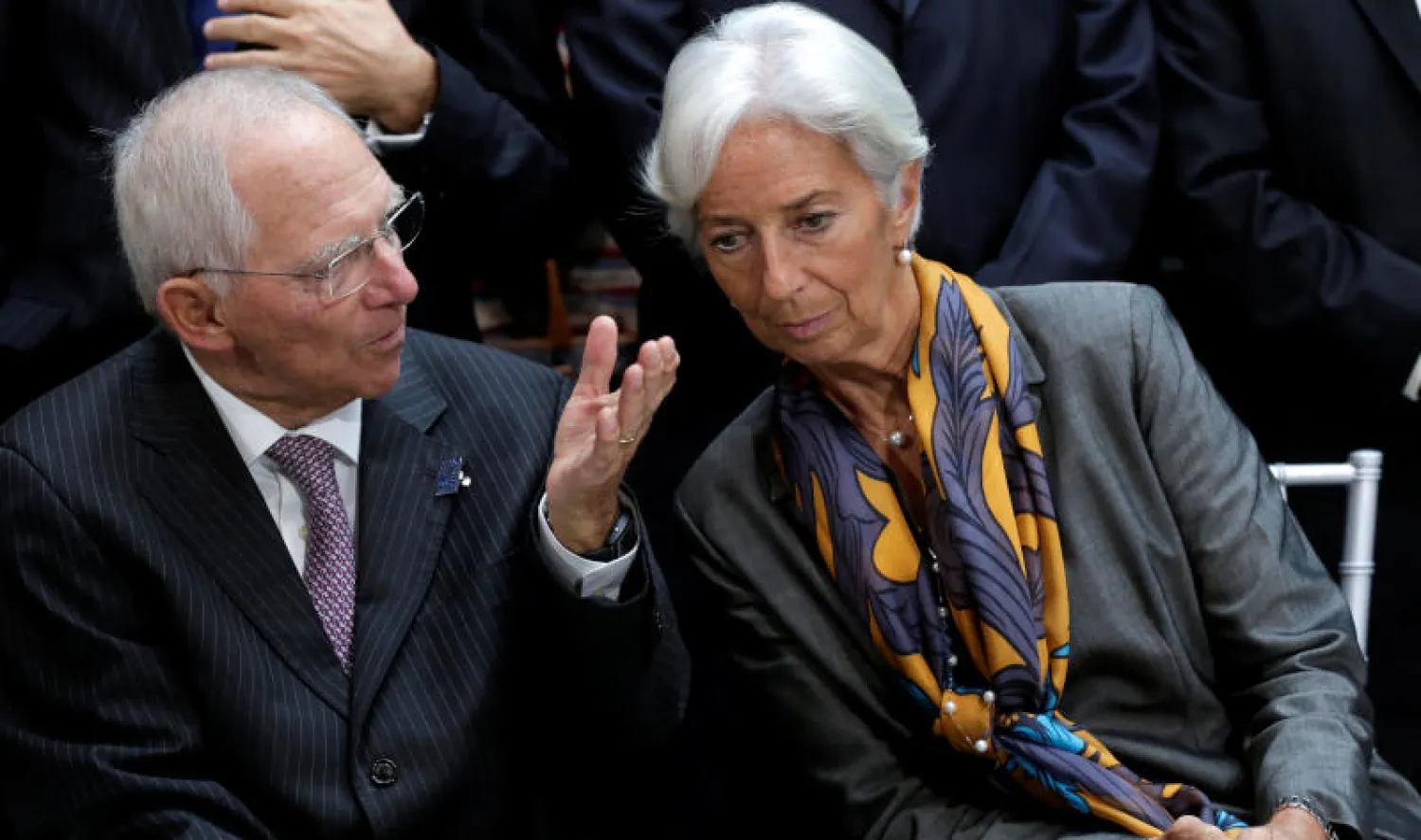 كريستين لاغارد مديرة صندوق النقد الدولي وفولفغانغ شويبله وزير المالية الألماني (رويترز)