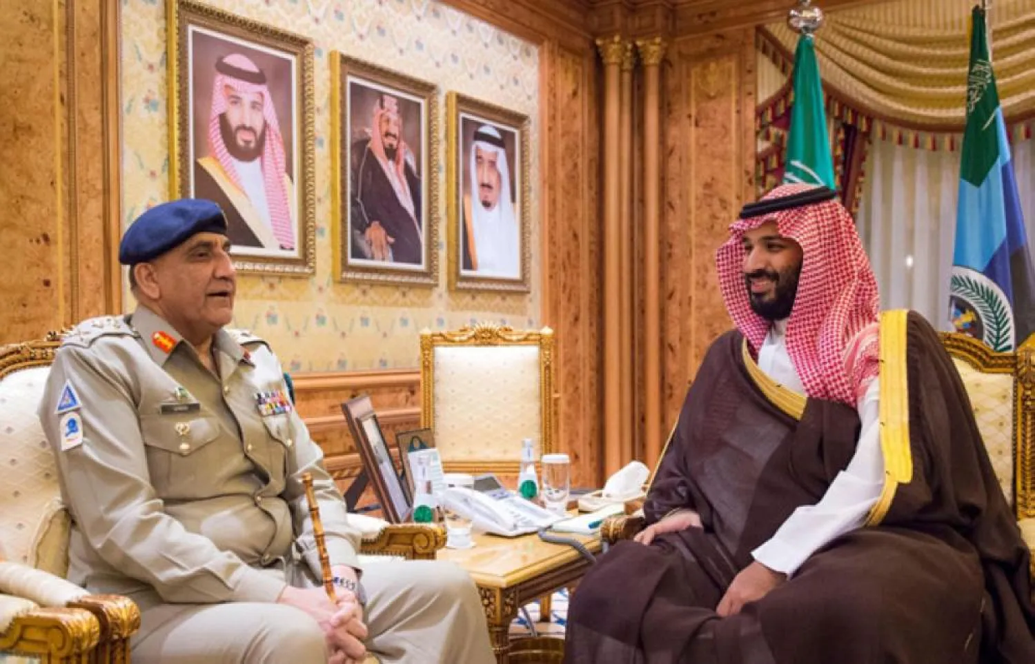  Saudi Crown Prince Mohammed bin Salman bin Abdulaziz Al Saud with Pakistani Army Commander Lieutenant General Javed Bajwa. PHOTO: Saudi Gazette 