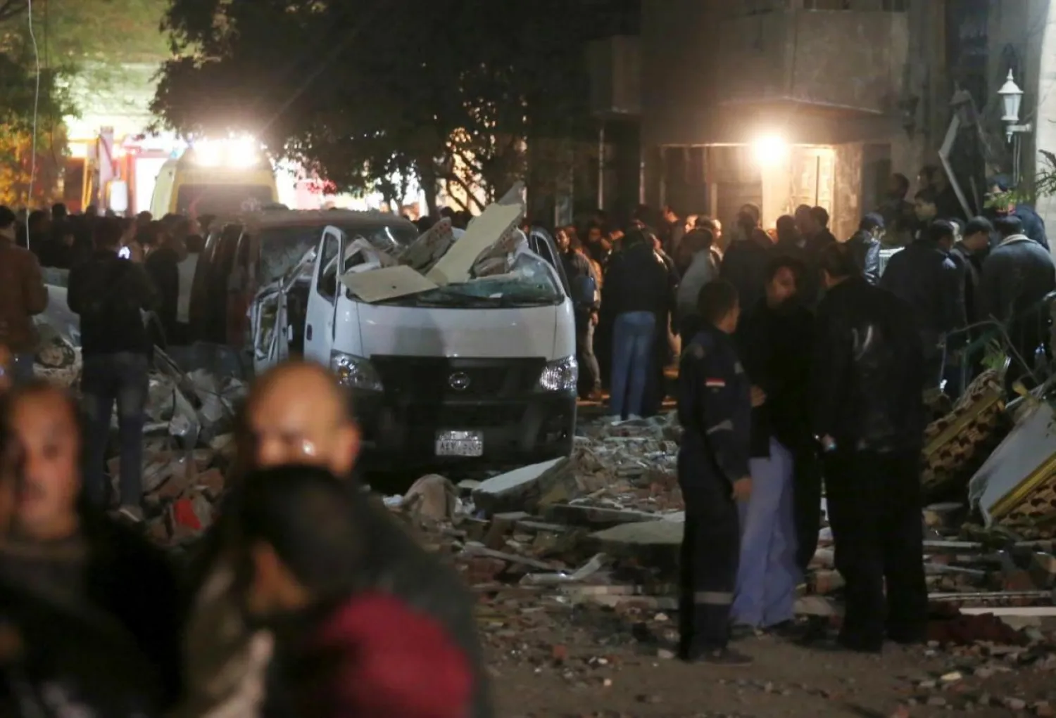 Damaged cars are seen at the scene of a bomb blast in Giza, Egypt. Reuters