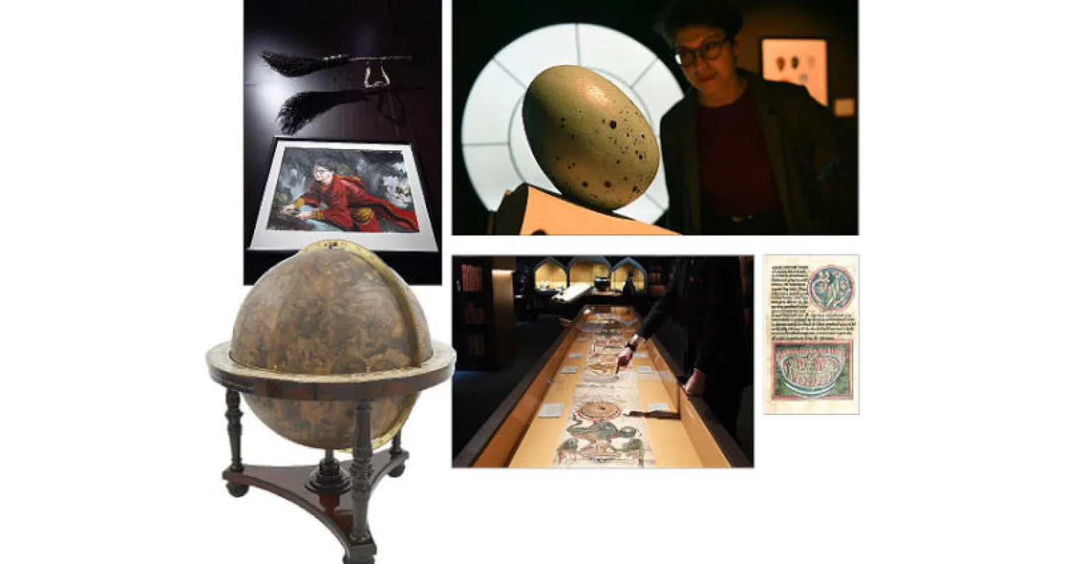 من معروضات معرض«هاري بوتر» في المكتبة البريطانية بلندن (إ.ب.أ) - رسم لشخصية هاري بوتر ممتطياً «المكنسة» الطائرة من معرض «هاري بوتر» في المكتبة البريطانية بلندن (أ.ف.ب) - رسم لطائر العنقاء يعود للقرن الـ13 (المكتبة البريطانية) - من معروضات معرض «هاري بوتر» في المكتبة البريطانية بلندن (إ.ب.أ) - كرة تمثل الأجرام السماوية يعود تصميمها لعام 1693  من ممتلكات المكتبة البريطانية