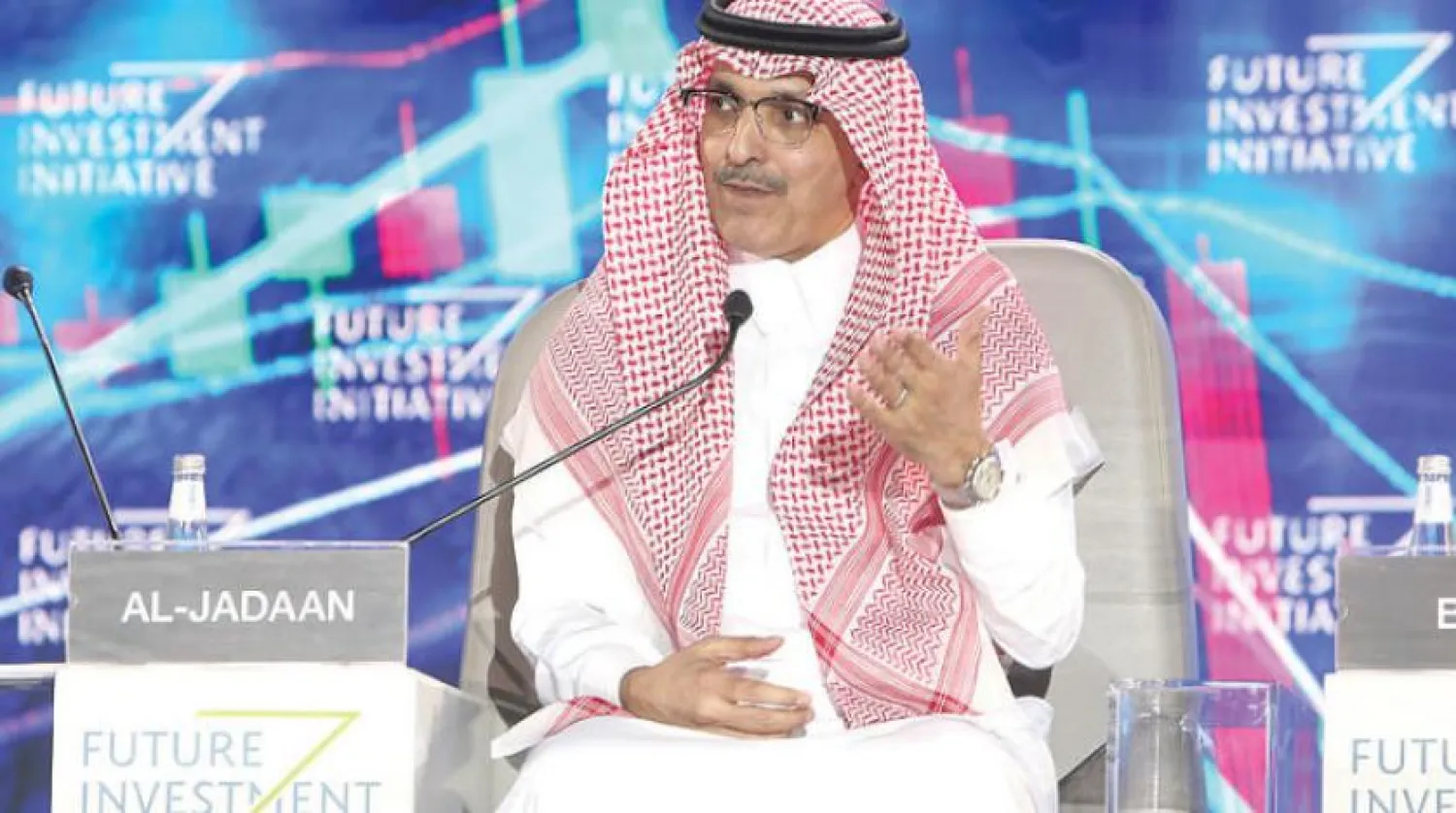 Saudi Finance Minister Mohammed al-Jadaan during the “Future Investment Initiative” conference in Riyadh. Asharq Al-Awsat photo