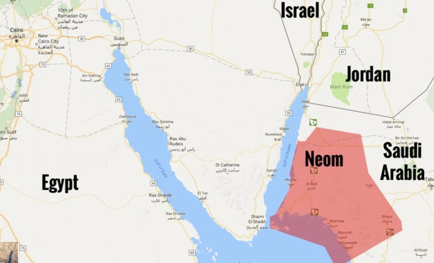 The area earmarked for Neom, on the East coast of the Gulf of Aqaba