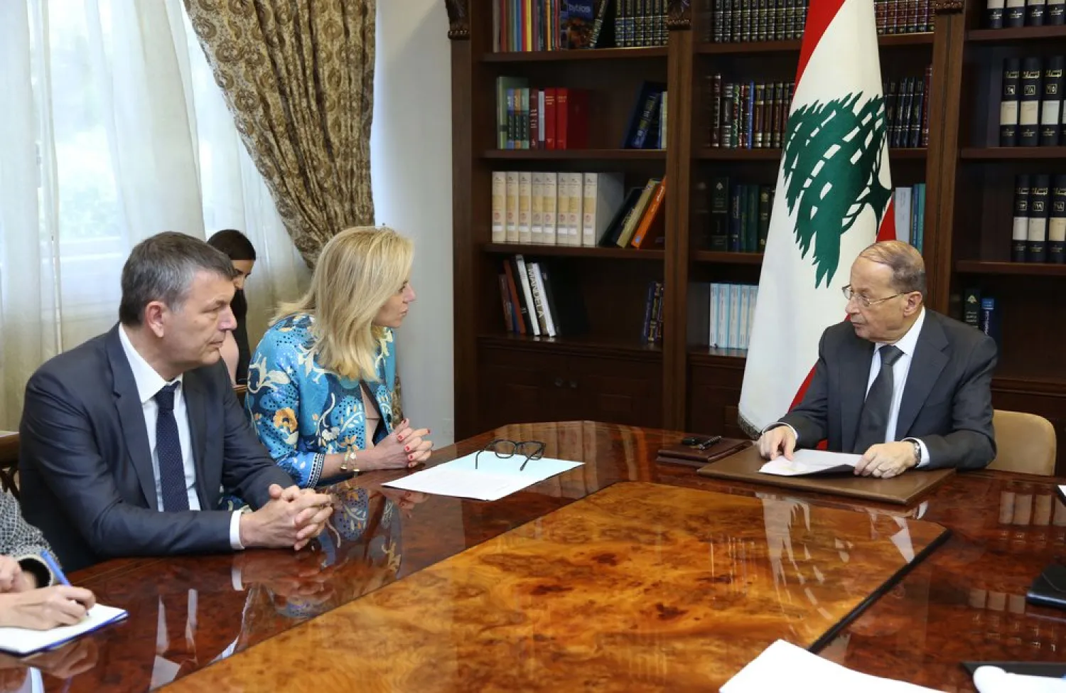 UN Special Coordinator Sigrid Kaag and Deputy SCL Philippe Lazzarini meet President Michel Aoun. UNSCOL file photo