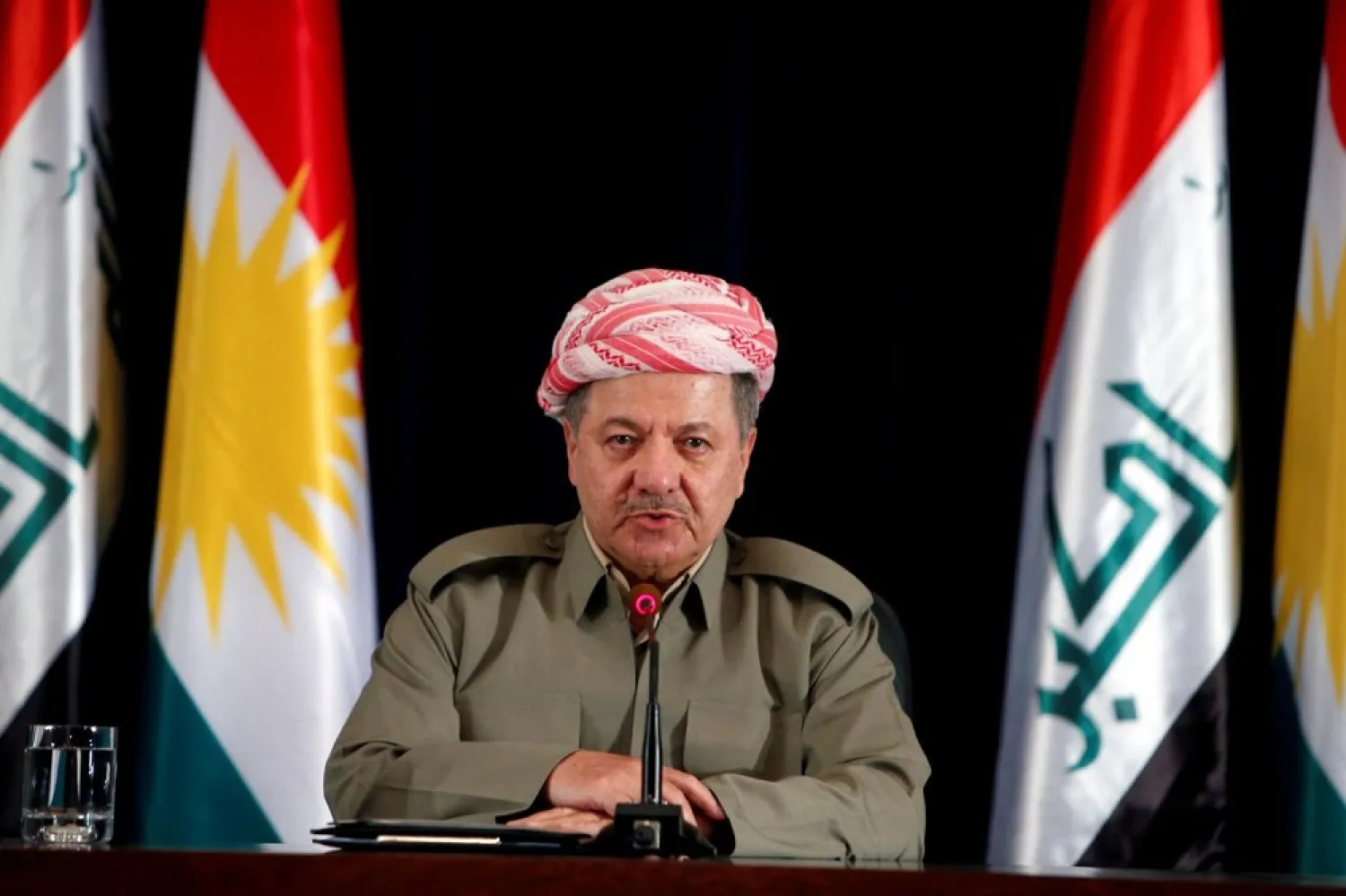 Iraqi Kurdish President Masoud Barzani speaks during a news conference in Irbil, Iraq September 24, 2017. (Reuters)