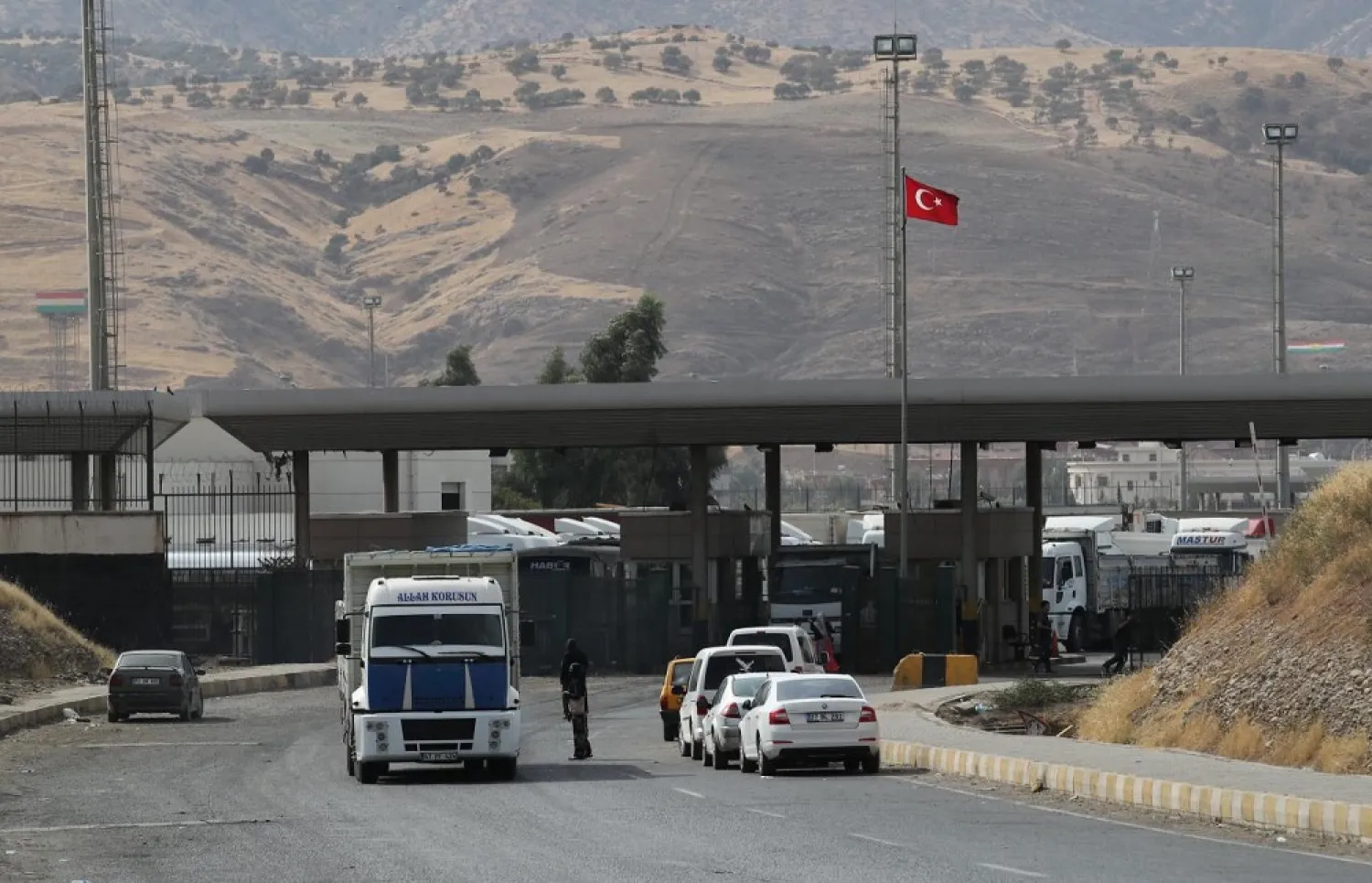 Trucks are pictured after crossing the border between Iraq and Turkey as vehicles wait in line to pass Habur border gate near Silopi, Turkey, September 25, 2017.