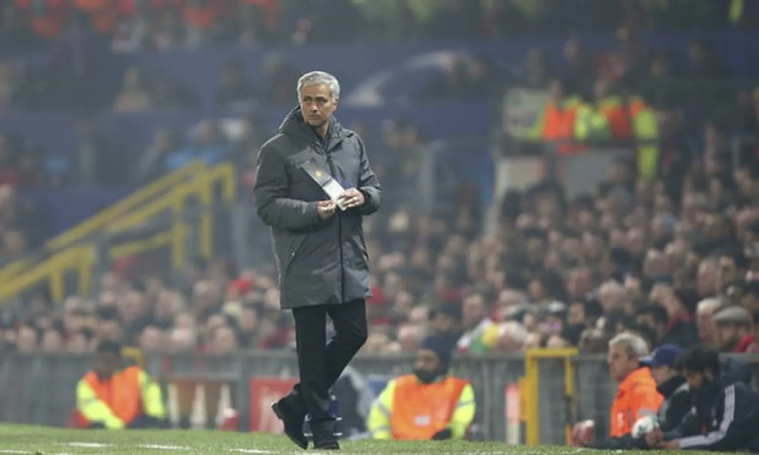  Manchester United’s manager, José Mourinho, looks on during his side’s 2-0 win over Benfica at Old Trafford. Photograph: Dave Thompson/AP
 