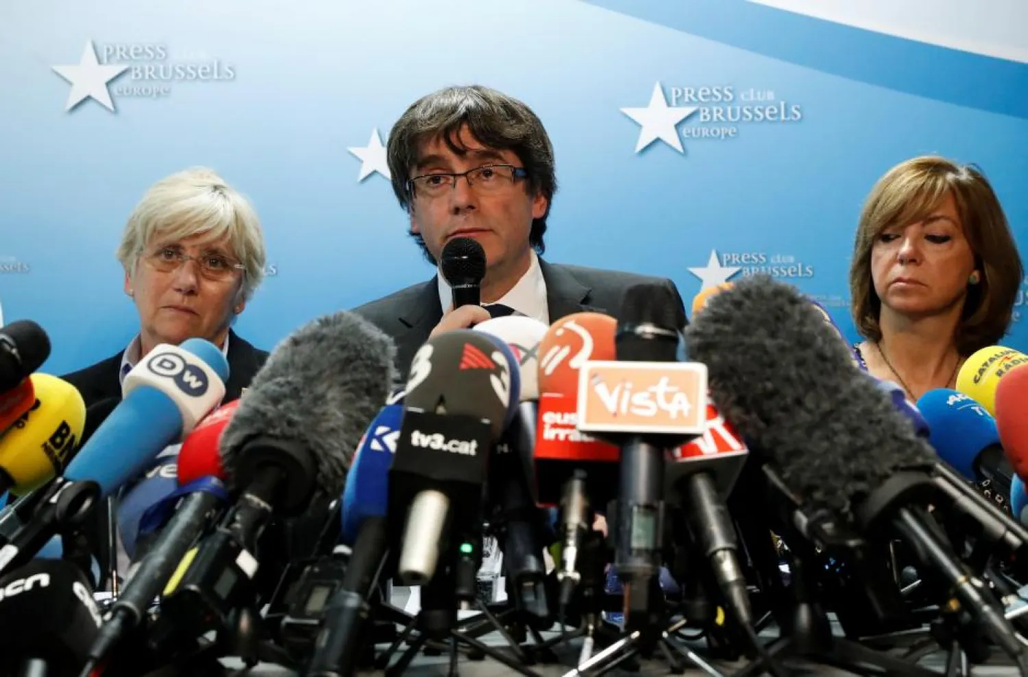 Sacked Catalan leader Carles Puigdemont attends a news conference at the Press Club Brussels Europe in Brussels, Belgium, October 31, 2017. (Reuters)