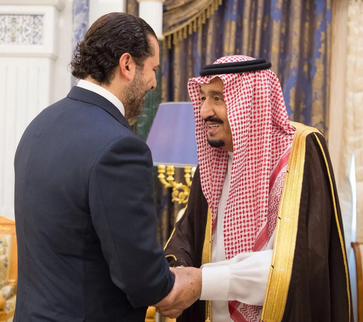Saudi King Salman receives Lebanon’s resigned PM Saad Hariri. SPA photo