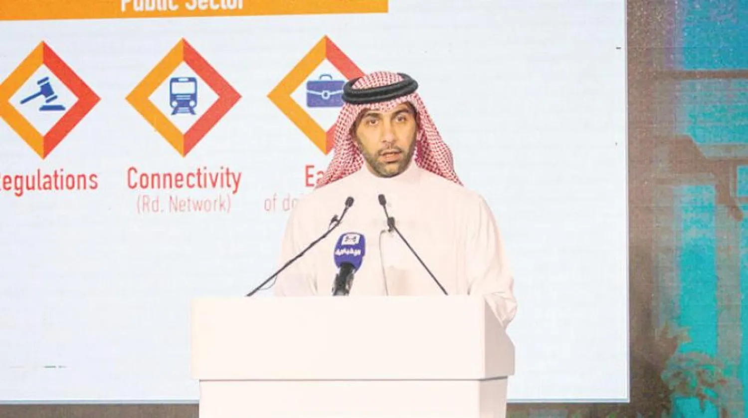 Fahd Al-Rasheed, Group CEO and Managing Director of KAEC, delivers his speech. PHOTO: Asharq Al-Awsat Arabic