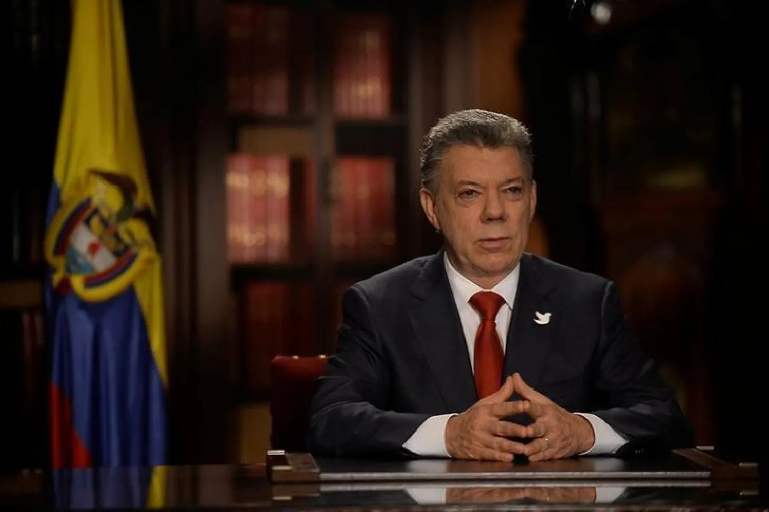 Colombia's President Juan Manuel Santos speaks during a Presidential address in Bogota, Colombia, July 18, 2016. Colombian Presidency /Handout via Reuters.
