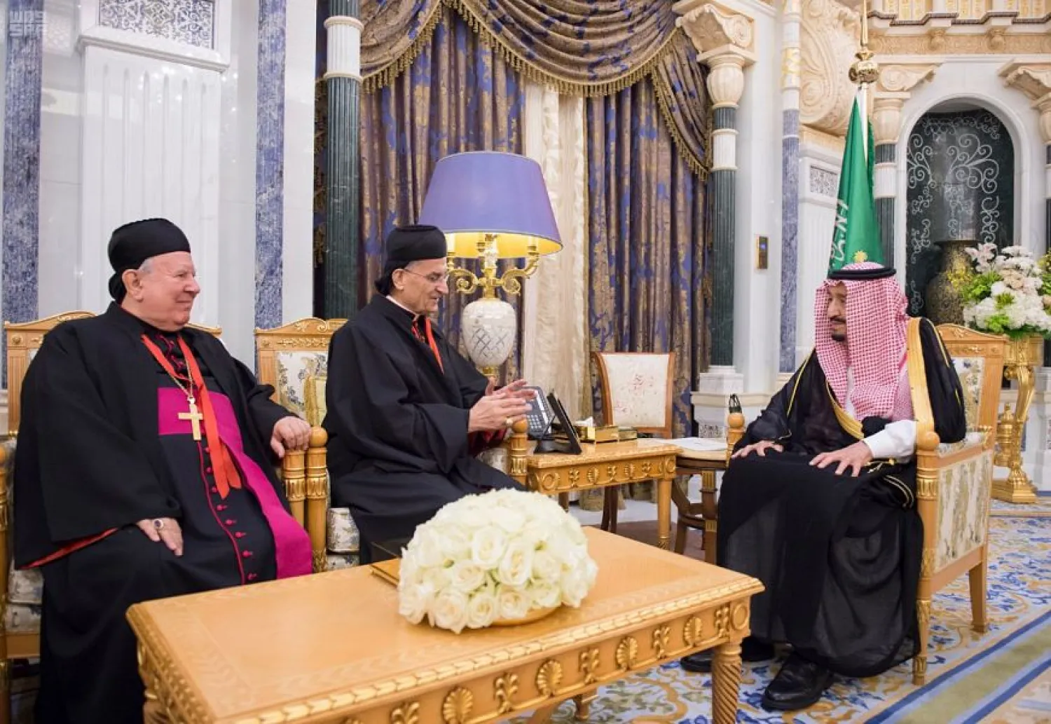 King Salman receives Lebanese Patriarch Maronite Beshara Al-Rahi. PHOTO: SPA