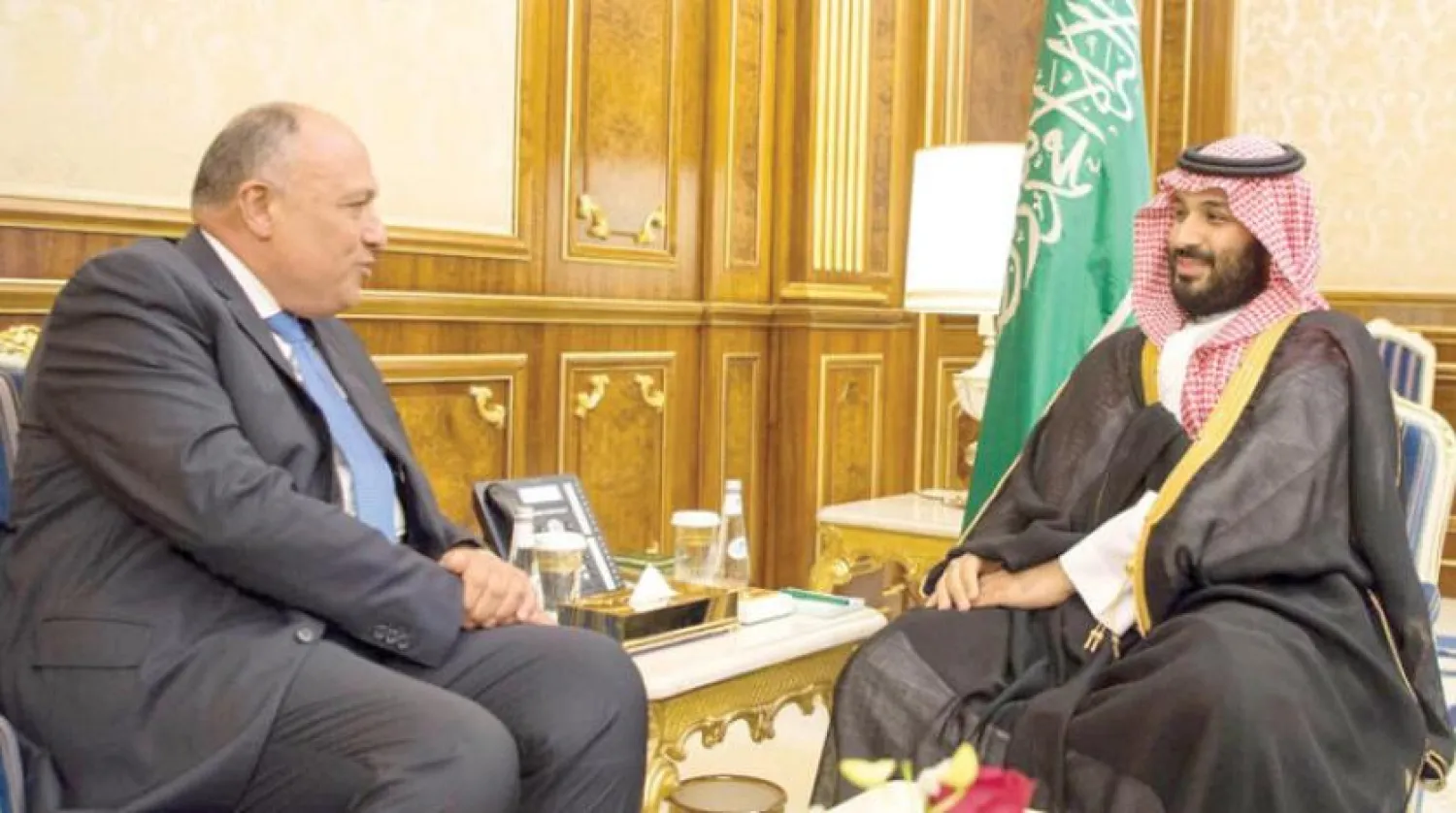 Crown Prince Mohammed bin Salman bin Abdulaziz, Deputy Premier and Minister of Defense, met with Egyptian Foreign Minister Samih Shokri (SPA)