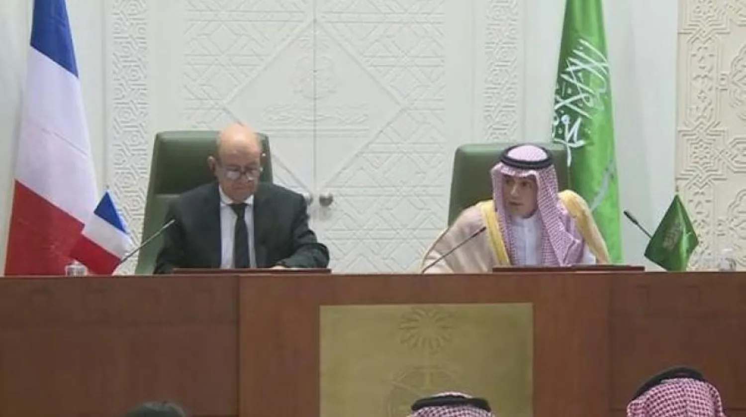 Saudi Foreign Minister Adel al-Jubeir and his French counterpart. Asharq Al-Awsat