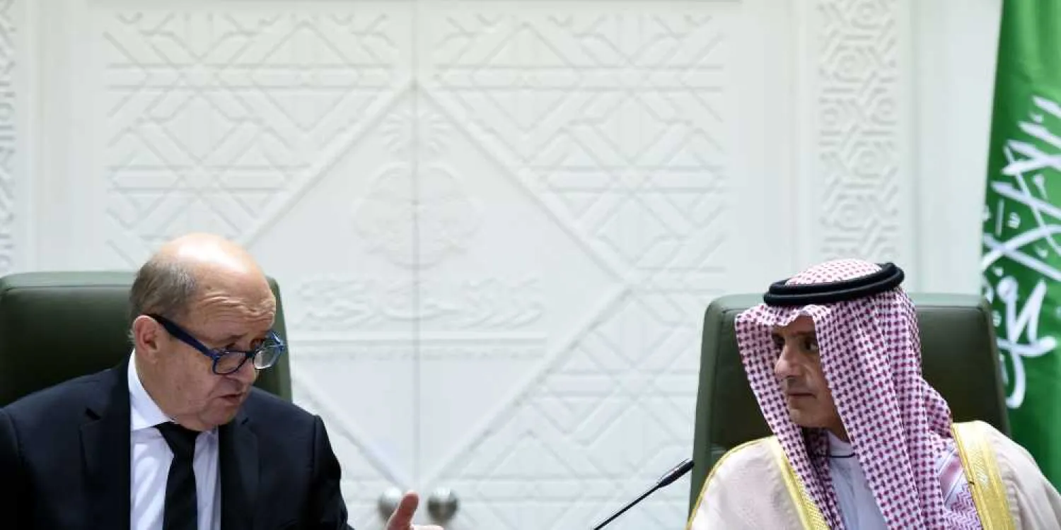  French Foreign Minister Jean-Yves Le Drian addresses a joint press conference with his Adel Al-Jubeir (right) in Riyadh, Thursday. — AFP